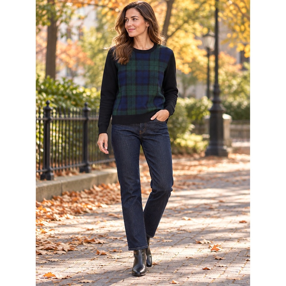 Jumper 1234 Blackwatch Plaid Wool Cashmere Sweater Size 3 Black Blue Green